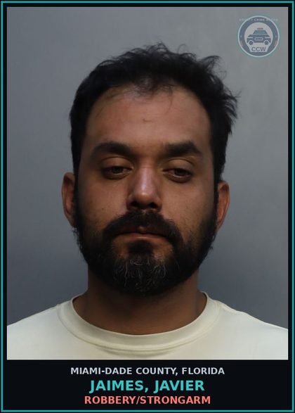 CCW arrest card for JAIMES, JAVIER in Miami-Dade County: ROBBERY/STRONGARM