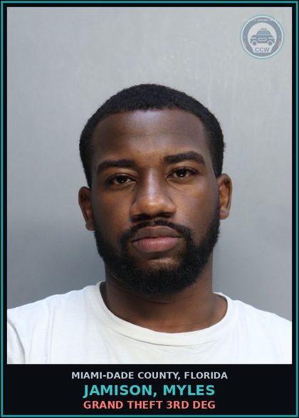 CCW arrest card for JAMISON, MYLES in Miami-Dade County: GRAND THEFT 3RD DEG