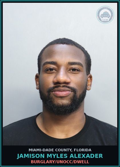 CCW arrest card for JAMISON MYLES  ALEXADER in Miami-Dade County: BURGLARY/UNOCC/DWELL