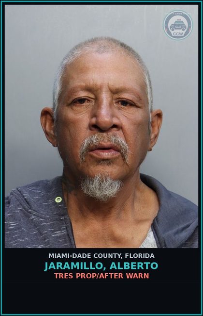 CCW arrest card for JARAMILLO, ALBERTO in Miami-Dade County: TRES PROP/AFTER WARN