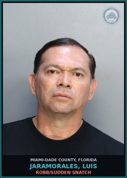 CCW arrest card for JARAMORALES, LUIS in Miami-Dade County: ROBB/SUDDEN SNATCH