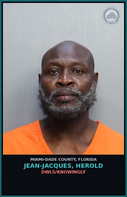 CCW arrest card for JEAN-JACQUES, HEROLD in Miami-Dade County: DWLS/KNOWINGLY