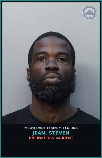 CCW arrest card for JEAN, STEVEN in Miami-Dade County: REST O W/O VIOL