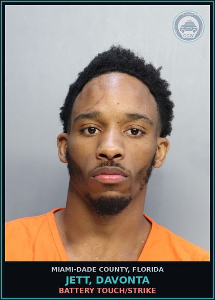 CCW arrest card for JETT, DAVONTA in Miami-Dade County: BATTERY TOUCH/STRIKE
