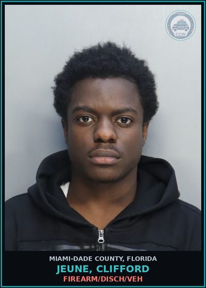 CCW arrest card for JEUNE, CLIFFORD in Miami-Dade County: DEADLY MISSILE/THROW