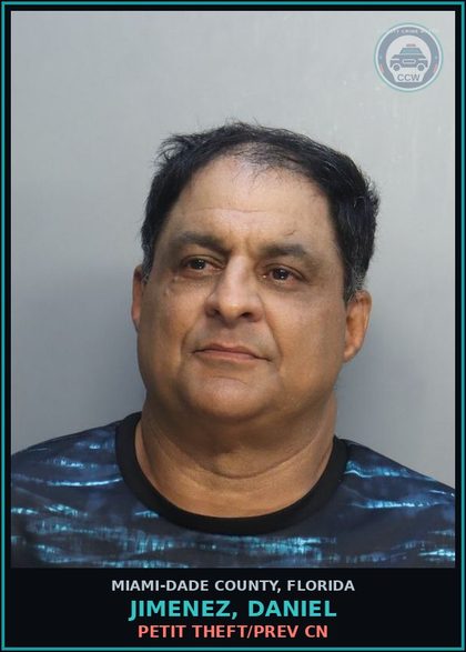 CCW arrest card for JIMENEZ, DANIEL in Miami-Dade County: PETIT THEFT/PREV CN