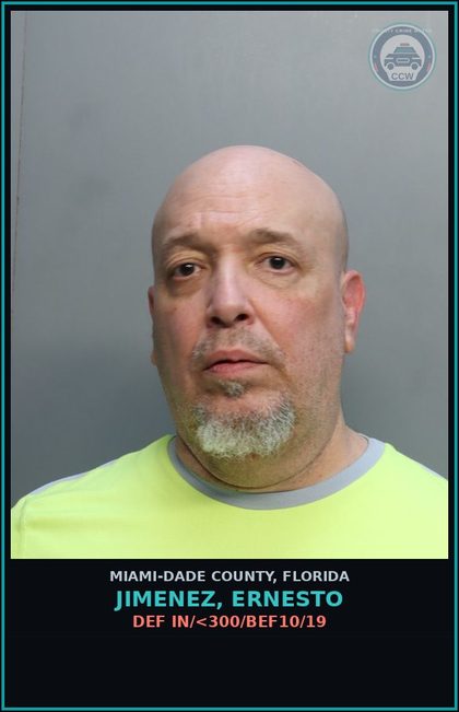 CCW arrest card for JIMENEZ, ERNESTO in Miami-Dade County: DEF IN/<300/BEF10/19