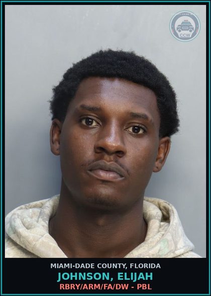 CCW arrest card for JOHNSON, ELIJAH in Miami-Dade County: RBRY/ARM/FA/DW - PBL