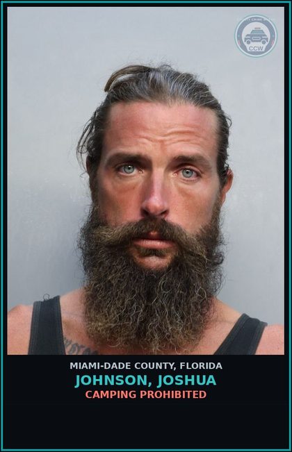 CCW arrest card for JOHNSON, JOSHUA in Miami-Dade County: CAMPING PROHIBITED