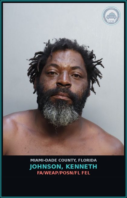 CCW arrest card for JOHNSON, KENNETH in Miami-Dade County: FA/WEAP/POSN/FL FEL