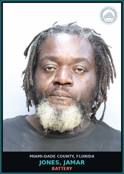 CCW arrest card for JONES, JAMAR in Miami-Dade County: BATTERY