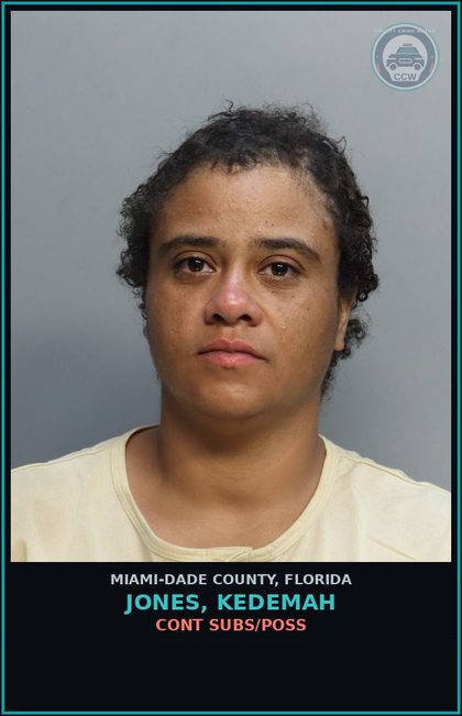 CCW arrest card for JONES, KEDEMAH in Miami-Dade County: CONT SUBS/POSS