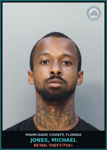 CCW arrest card for JONES, MICHAEL in Miami-Dade County: RETAIL THEFT/750>