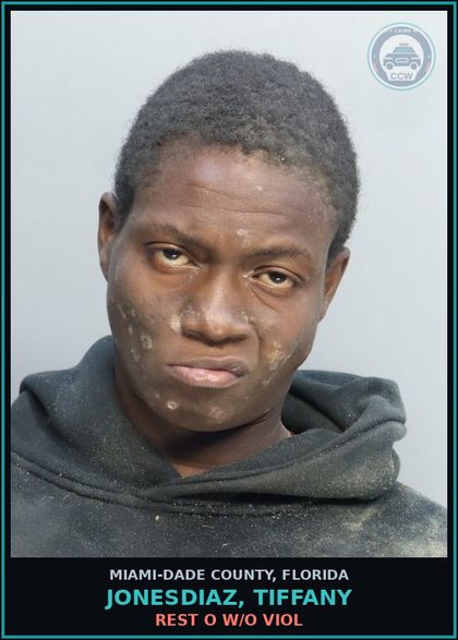 CCW arrest card for JONESDIAZ, TIFFANY in Miami-Dade County: REST O W/O VIOL