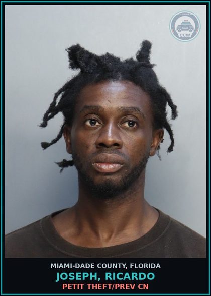 CCW arrest card for JOSEPH, RICARDO in Miami-Dade County: PETIT THEFT/PREV CN