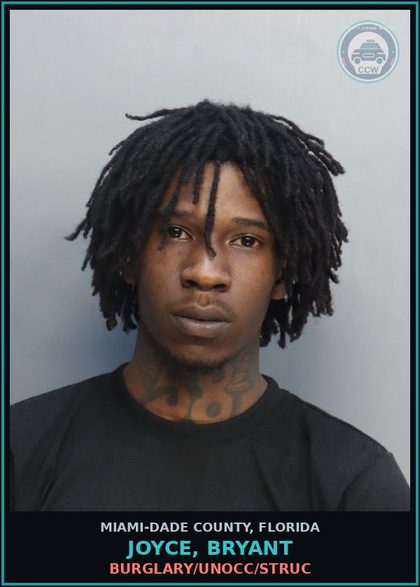 CCW arrest card for JOYCE, BRYANT in Miami-Dade County: BURGLARY/UNOCC/STRUC