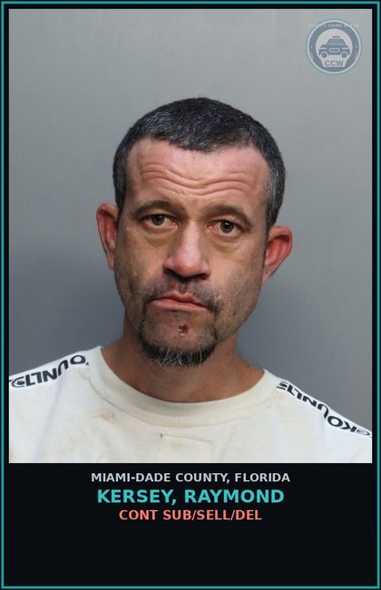 CCW arrest card for KERSEY, RAYMOND in Miami-Dade County: CONT SUB/SELL/DEL