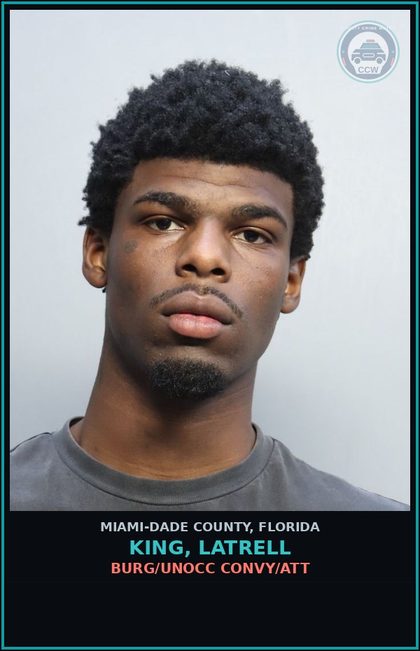 CCW arrest card for KING, LATRELL in Miami-Dade County: BURG/UNOCC CONVY/ATT