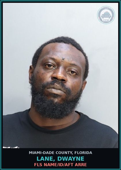CCW arrest card for LANE, DWAYNE in Miami-Dade County: FLS NAME/ID/AFT ARRE