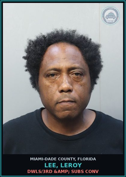 CCW arrest card for LEE, LEROY in Miami-Dade County: DWLS/3RD &amp; SUBS CONV