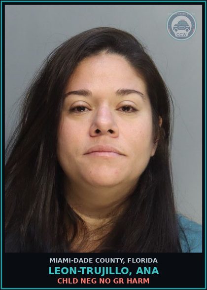 CCW arrest card for LEON-TRUJILLO, ANA in Miami-Dade County: chld NEG NO GR HARM