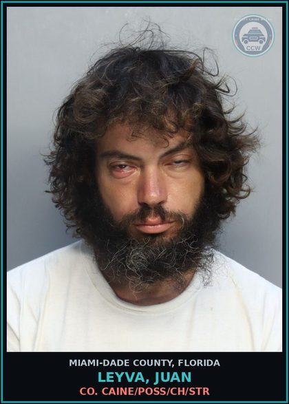 CCW arrest card for LEYVA, JUAN in Miami-Dade County: COCAINE/POSS/CH/STR