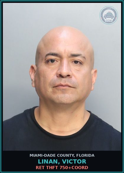CCW arrest card for LINAN, VICTOR in Miami-Dade County: RET THFT 750+COORD
