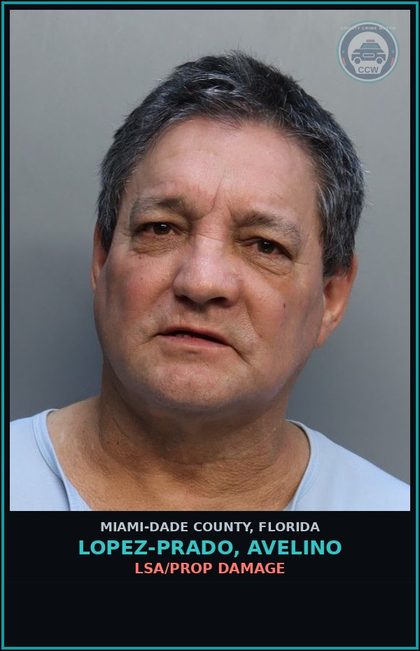 CCW arrest card for LOPEZ-PRADO, AVELINO in Miami-Dade County: LSA/PROP DAMAGE