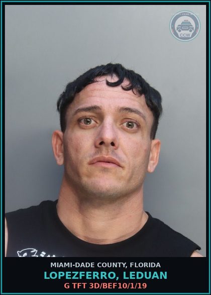 CCW arrest card for LOPEZFERRO, LEDUAN in Miami-Dade County: G TFT 3D/BEF10/1/19