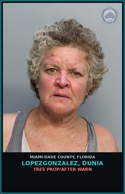 CCW arrest card for LOPEZGONZALEZ, DUNIA in Miami-Dade County: TRES PROP/AFTER WARN