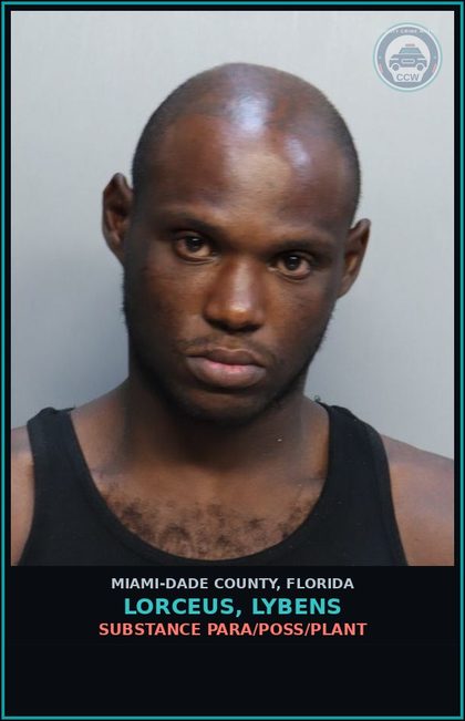CCW arrest card for LORCEUS, LYBENS in Miami-Dade County: DRUG PARA/POSS/PLANT