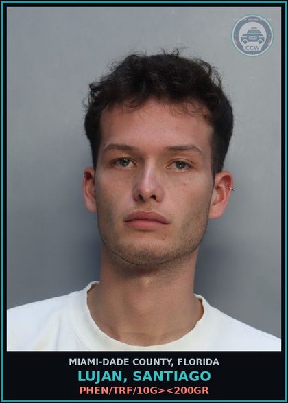 CCW arrest card for LUJAN, SANTIAGO in Miami-Dade County: PHEN/TRF/10G><200GR