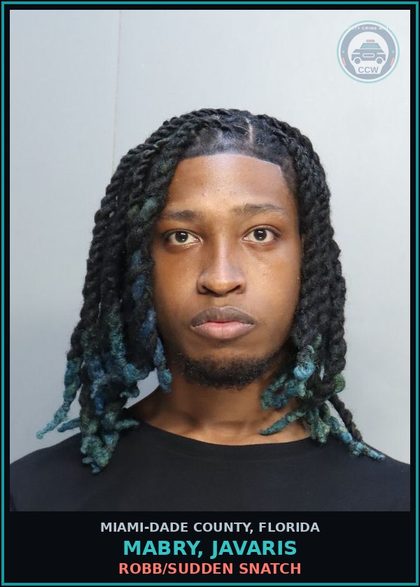 CCW arrest card for MABRY, JAVARIS in Miami-Dade County: ROBB/SUDDEN SNATCH