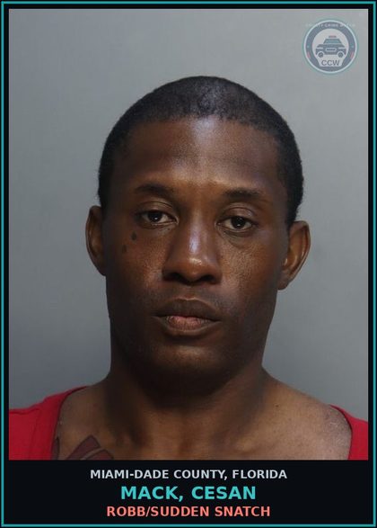 CCW arrest card for MACK, CESAN in Miami-Dade County: ROBB/SUDDEN SNATCH