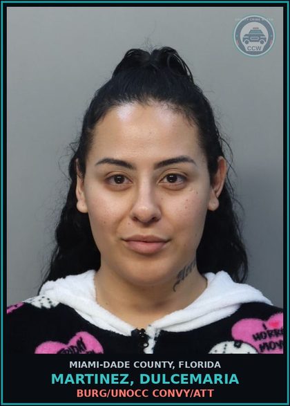 CCW arrest card for MARTINEZ, DULCEMARIA in Miami-Dade County: BURG/UNOCC CONVY/ATT