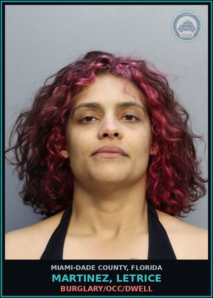 CCW arrest card for MARTINEZ, LETRICE in Miami-Dade County: BURGLARY/OCC/DWELL