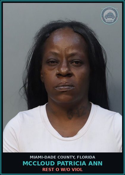 CCW arrest card for MCCLOUD PATRICIA  ANN in Miami-Dade County: REST O W/O VIOL