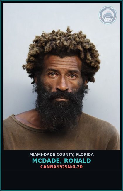 CCW arrest card for MCDADE, RONALD in Miami-Dade County: Canna/POSN/0-20