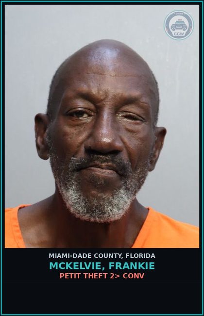 CCW arrest card for MCKELVIE, FRANKIE in Miami-Dade County: PETIT THEFT 2> CONV