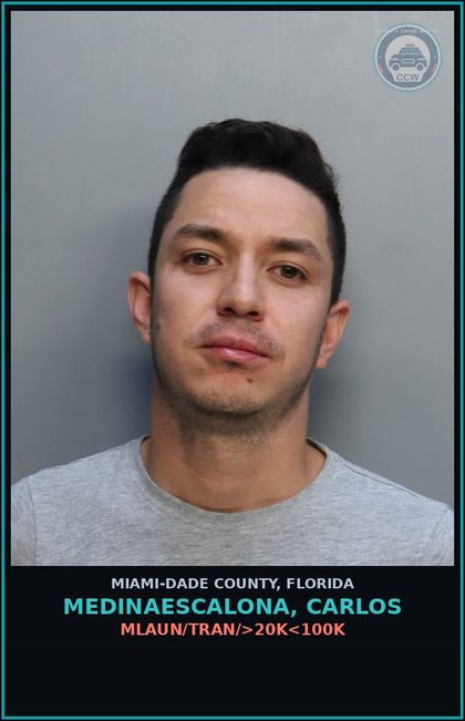 CCW arrest card for MEDINAESCALONA, CARLOS in Miami-Dade County: MLAUN/TRAN/>20K<100K