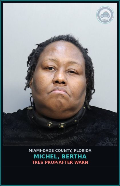 CCW arrest card for MICHEL, BERTHA in Miami-Dade County: TRES PROP/AFTER WARN