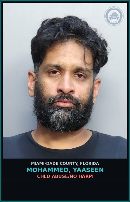 CCW arrest card for MOHAMMED, YAASEEN in Miami-Dade County: chld ABUSE/NO HARM