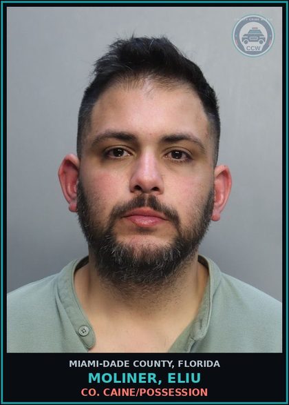 CCW arrest card for MOLINER, ELIU in Miami-Dade County: CONT SUBS/POSS