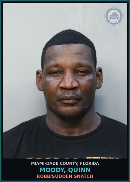 CCW arrest card for MOODY, QUINN in Miami-Dade County: ROBB/SUDDEN SNATCH