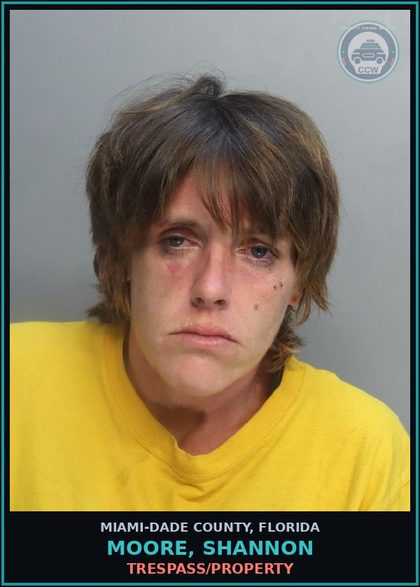 CCW arrest card for MOORE, SHANNON in Miami-Dade County: CONT SUBS/POSS