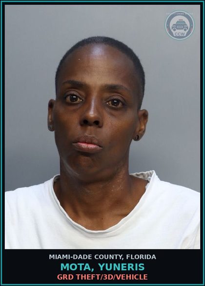 CCW arrest card for MOTA, YUNERIS in Miami-Dade County: GRD THEFT/3D/VEHICLE