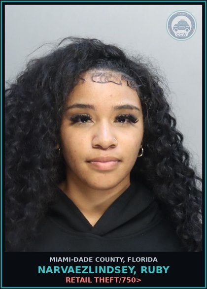 CCW arrest card for NARVAEZLINDSEY, RUBY in Miami-Dade County: RETAIL THEFT/750>