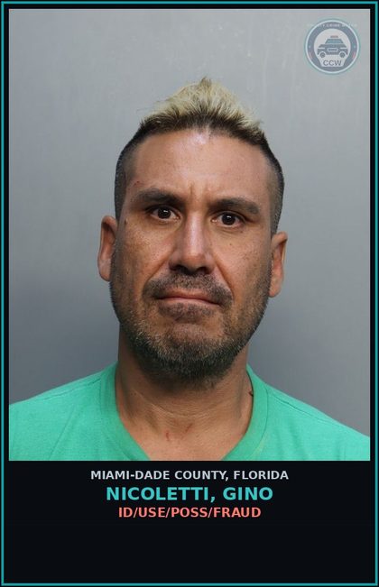 CCW arrest card for NICOLETTI, GINO in Miami-Dade County: CONT SUBS/POSS
