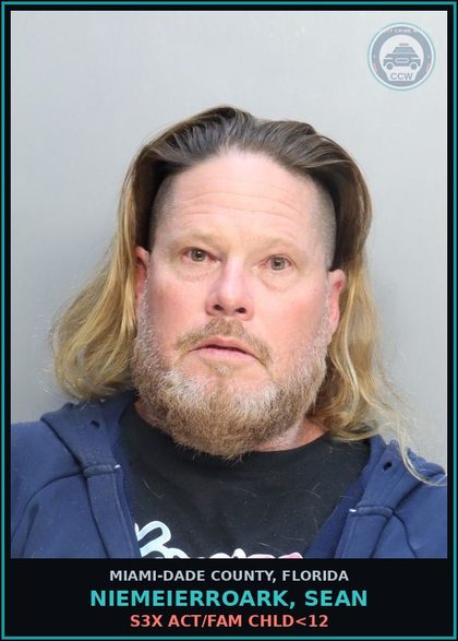 CCW arrest card for NIEMEIERROARK, SEAN in Miami-Dade County: s3x ACT/FAM chld<12