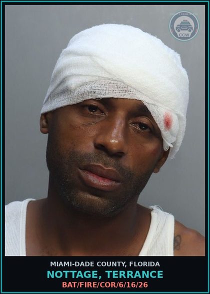 CCW arrest card for NOTTAGE, TERRANCE in Miami-Dade County: BAT/FIRE/COR/6/16/26